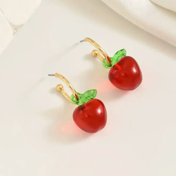 ⭐️❤️FREE Apple Fruit Cartoon Hipster Art Artsy Hippie Classy Chic Snack Earrings - Picture 3 of 4